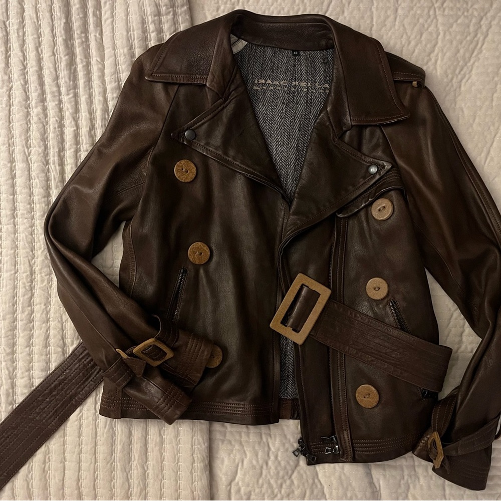 Isaac Sellam Experience Women’s Brown Leather Belted Jacket Handmade in Paris S
